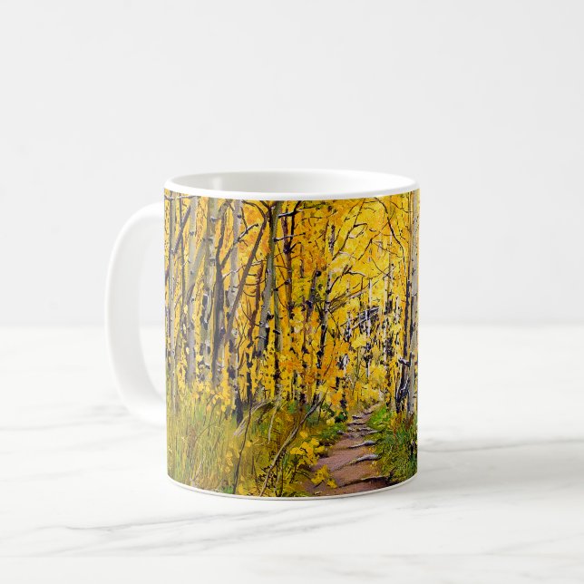 Beautiful Scenic Autumn Trail in Aspen Tree Grove Coffee Mug (Front Left)