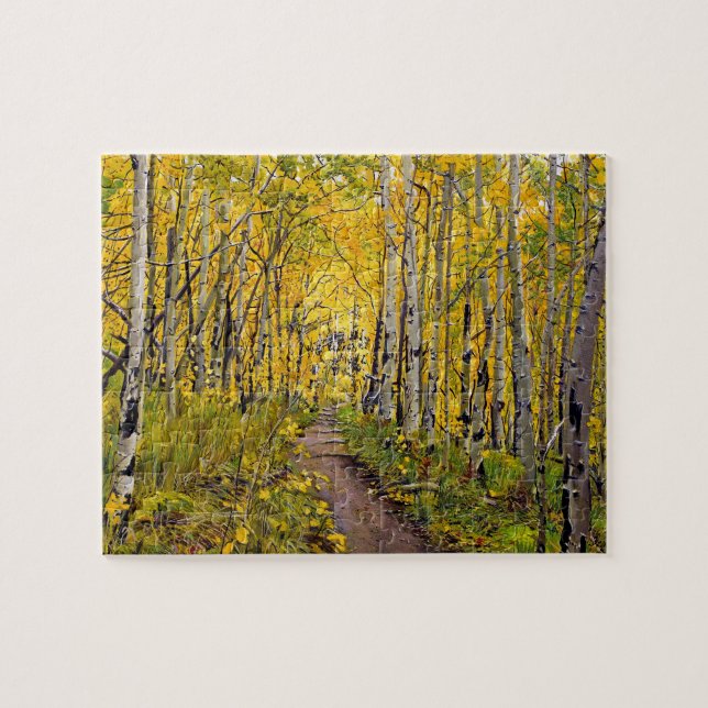 Beautiful Scenic Autumn Trail in Aspen Tree Grove Jigsaw Puzzle (Horizontal)