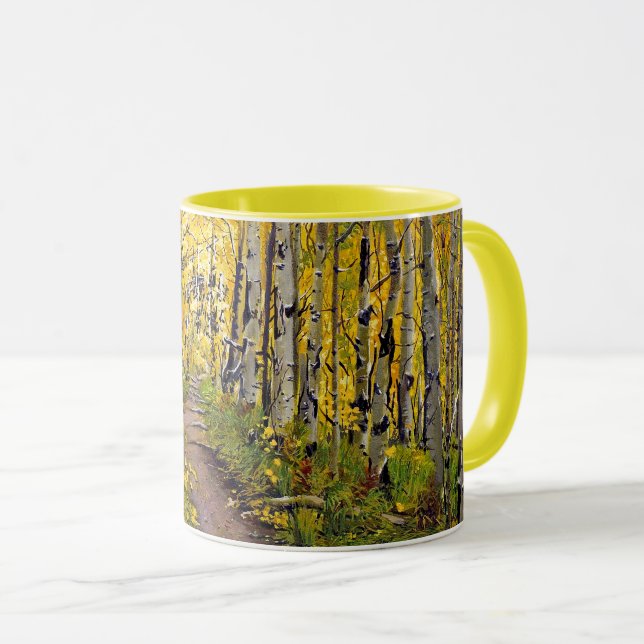 Beautiful Scenic Autumn Trail in Aspen Tree Grove Mug (Front Right)
