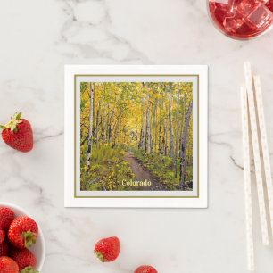 Beautiful Scenic Autumn Trail in Aspen Tree Grove  Napkin