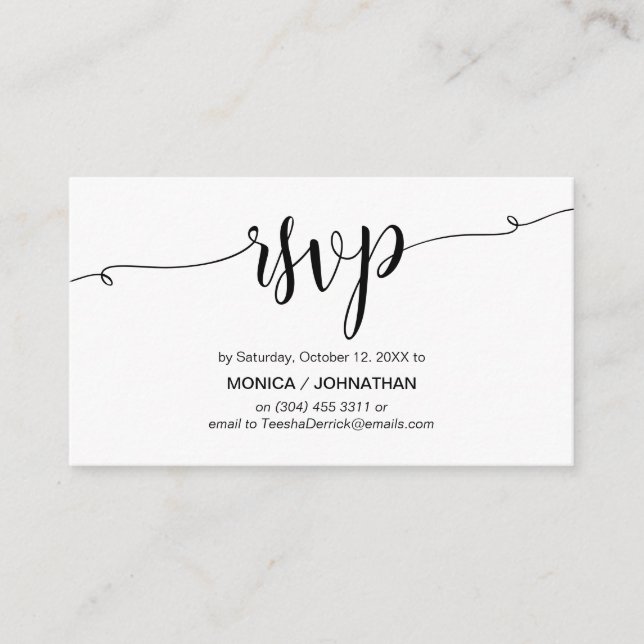 Beautiful Script, Black,Celebration RSVP respond Enclosure Card (Front)