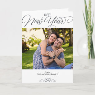 Beautiful Script Happy New Year Custom Photo Card