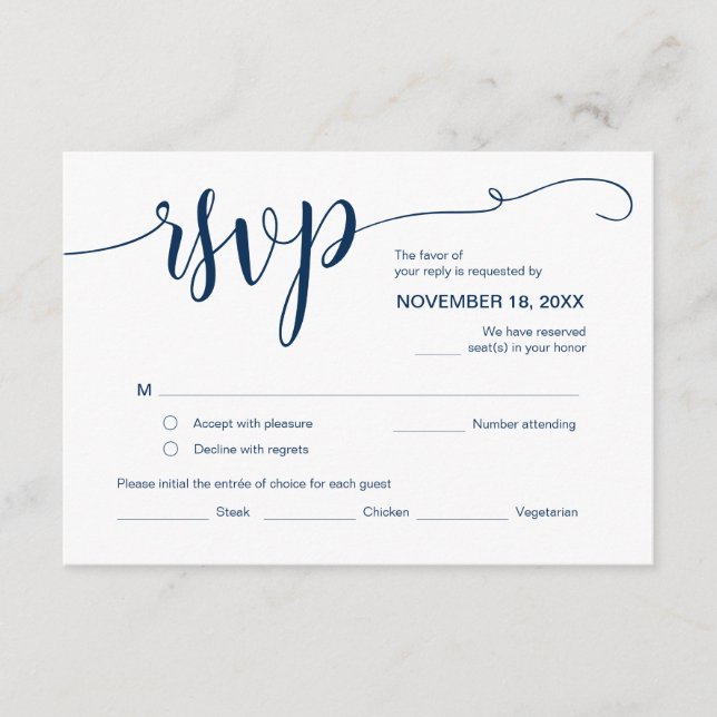 Beautiful Script, RSVP,  Black, Respond Enclosure Card (Front)