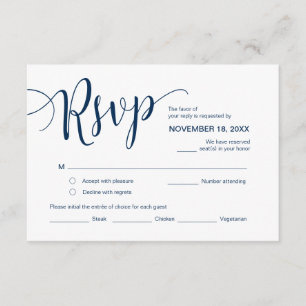 Beautiful Script, RSVP,  Navy Blue, Respond Enclosure Card