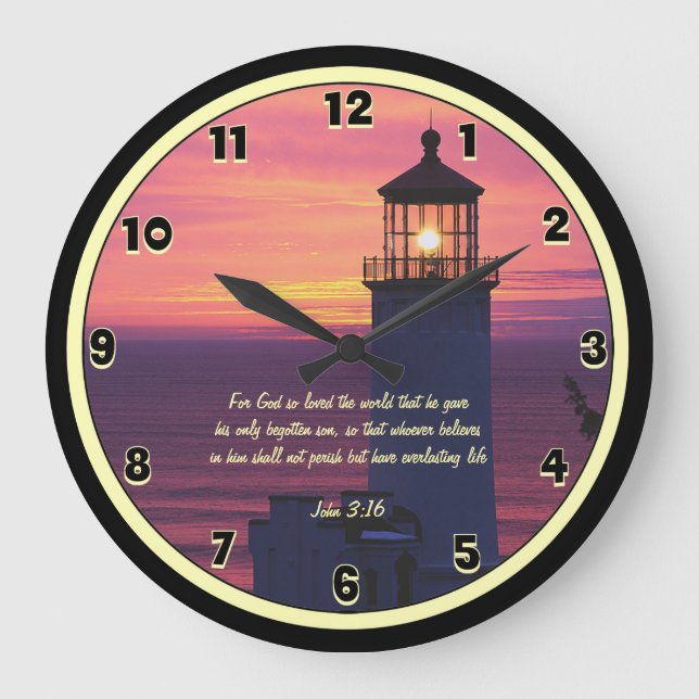 Beautiful Scripture John 3:16 Custom Lighthouse Large Clock (Front)