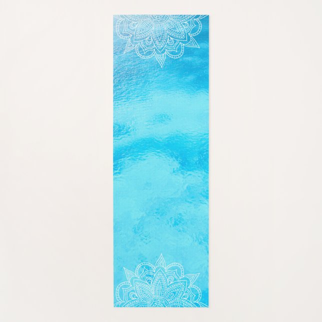 Beautiful Sea Blue Coloured Mandala Yoga Mat (Front)