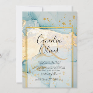 Beautiful Sea Glass Gold Wedding Invite Turquoise 