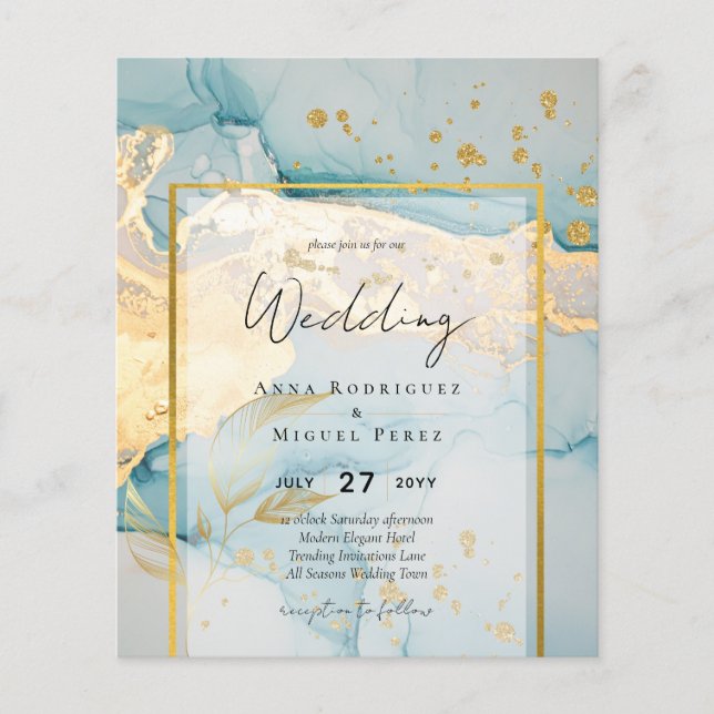 Beautiful Sea Glass Gold Wedding Invite Turquoise  Flyer (Front)