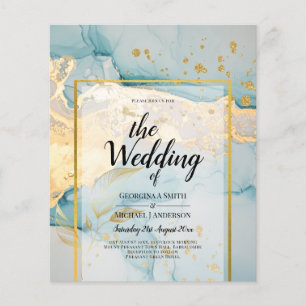 Beautiful Sea Glass Gold Wedding Invite Turquoise  Flyer