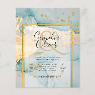 Beautiful Sea Glass Gold Wedding Invite Turquoise Flyer