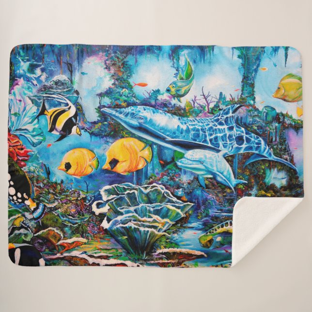 Beautiful Sea Life Mural Sherpa Blanket (Front (Horizontal))