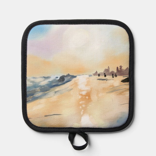 Beautiful sea side in oil painting pot holder (Front)
