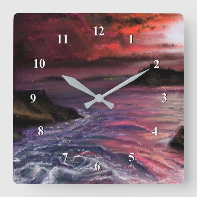 Beautiful Sea Sunset - Abstract Original Painting  Square Wall Clock (Front)