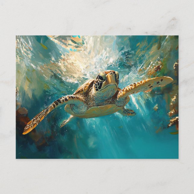 Beautiful Sea Turtle Gliding Through Water Postcard (Front)