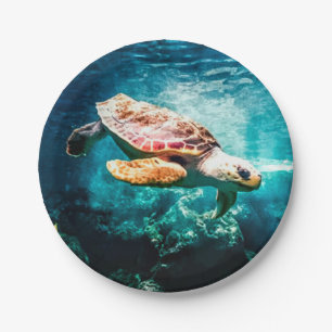 Beautiful Sea Turtle Ocean Underwater Image Paper Plate
