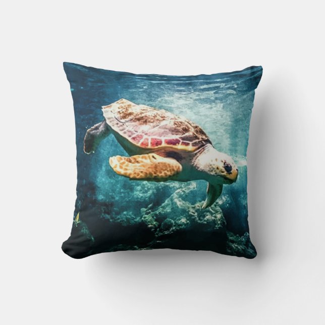 Beautiful Sea Turtle Ocean Underwater Image Throw Pillow (Front)