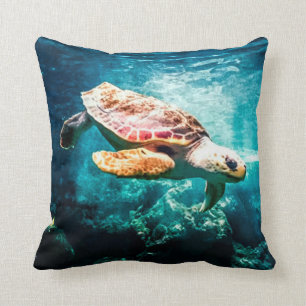 Beautiful Sea Turtle Ocean Underwater Image Throw Pillow