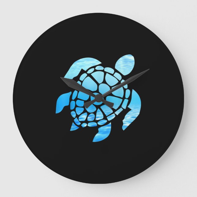 Beautiful Sea Turtle Silhouette Seen From Undersea Large Clock (Front)