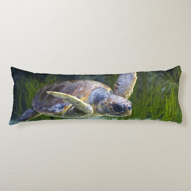 Beautiful Sea Turtle Swimming Body Pillow (Front)