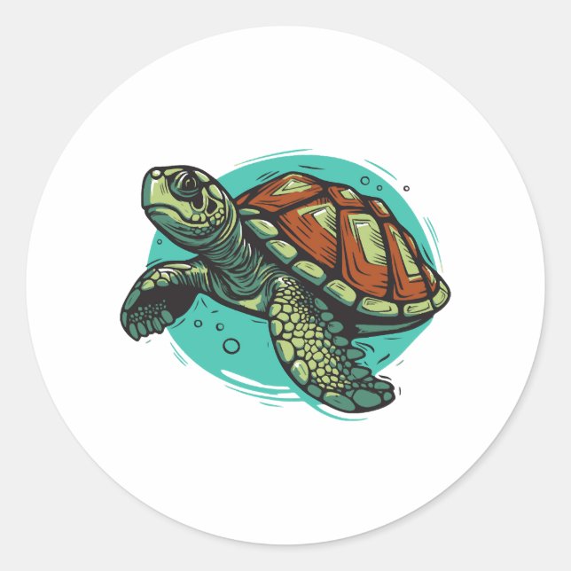 Beautiful Sea Turtle Vector Art Illustration Classic Round Sticker (Front)