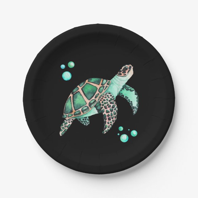 Beautiful Sea Turtle Watercolor Paper Plate (Front)