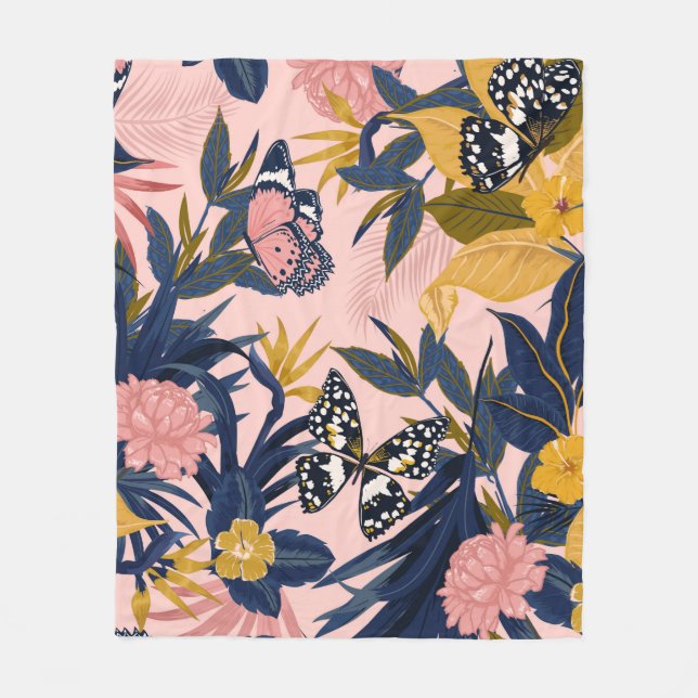 Beautiful seamless artistic sweet tropical pattern fleece blanket (Front)