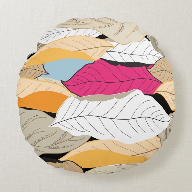 beautiful seamless autumn pattern of colored leave round pillow (Front)