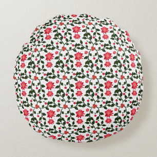 Beautiful seamless floral vine cherry pattern round pillow