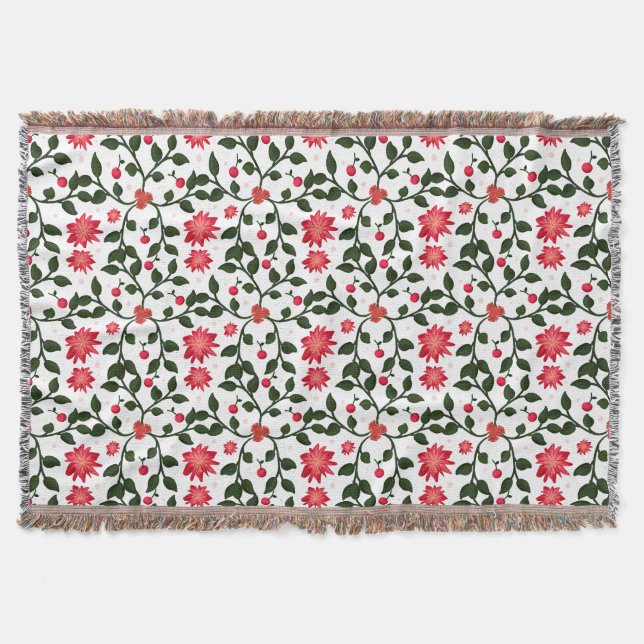 Beautiful seamless floral vine cherry pattern throw blanket (Front)