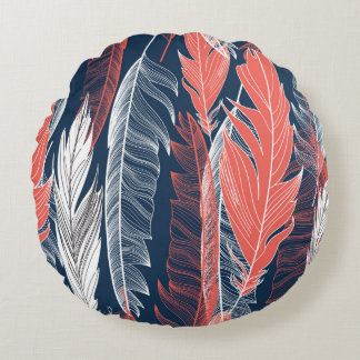 Beautiful seamless graphic pattern of feathers round pillow