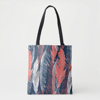 Beautiful seamless graphic pattern of feathers tote bag
