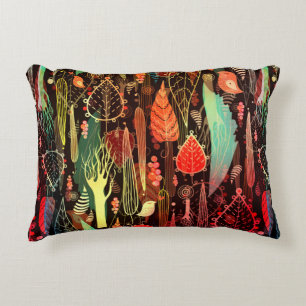 beautiful seamless pattern of autumn leaves and tr accent pillow