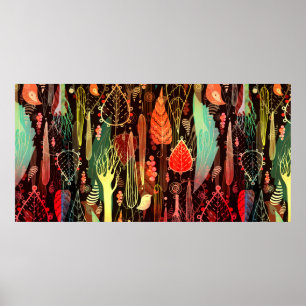 beautiful seamless pattern of autumn leaves and tr poster