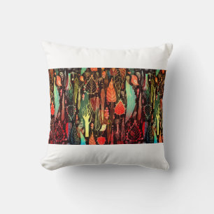 beautiful seamless pattern of autumn leaves and tr throw pillow