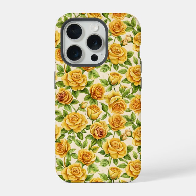 Beautiful Seamless Pattern of Yellow Roses iPhone Case (Back)