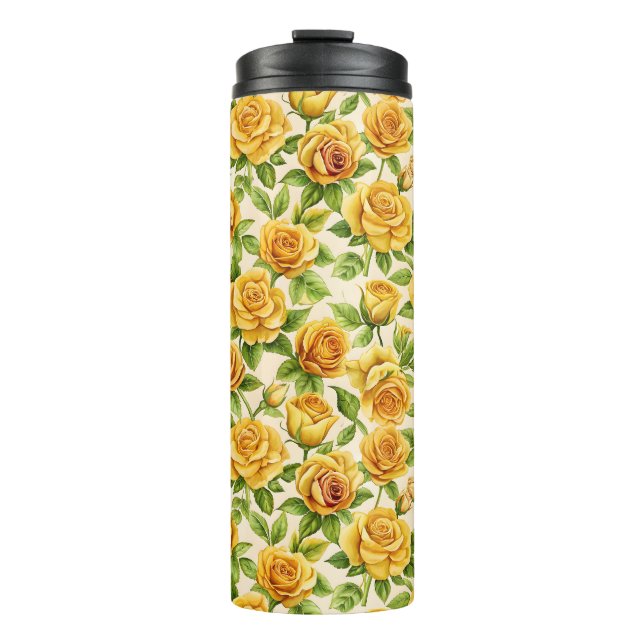 Beautiful Seamless Pattern of Yellow Roses Thermal Tumbler (Front)