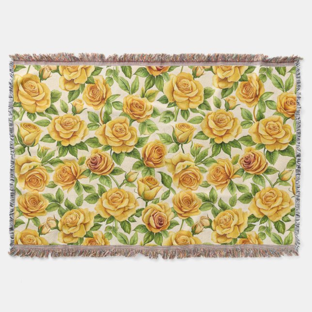 Beautiful Seamless Pattern of Yellow Roses Throw Blanket (Front)