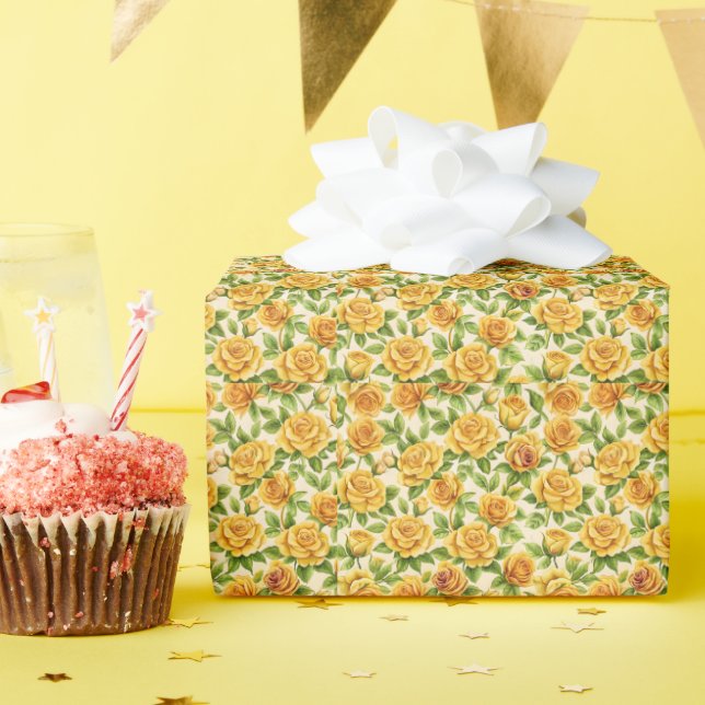 Beautiful Seamless Pattern of Yellow Roses Wrapping Paper (Birthday Party)