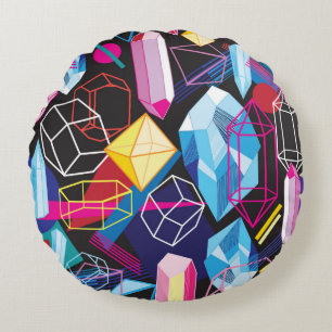 Beautiful seamless pattern with colourful crystals round pillow