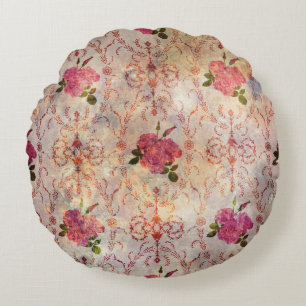 Beautiful seamless pink rose pattern grunge old st round pillow