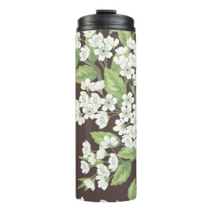Beautiful seamless spring pattern with green branc thermal tumbler
