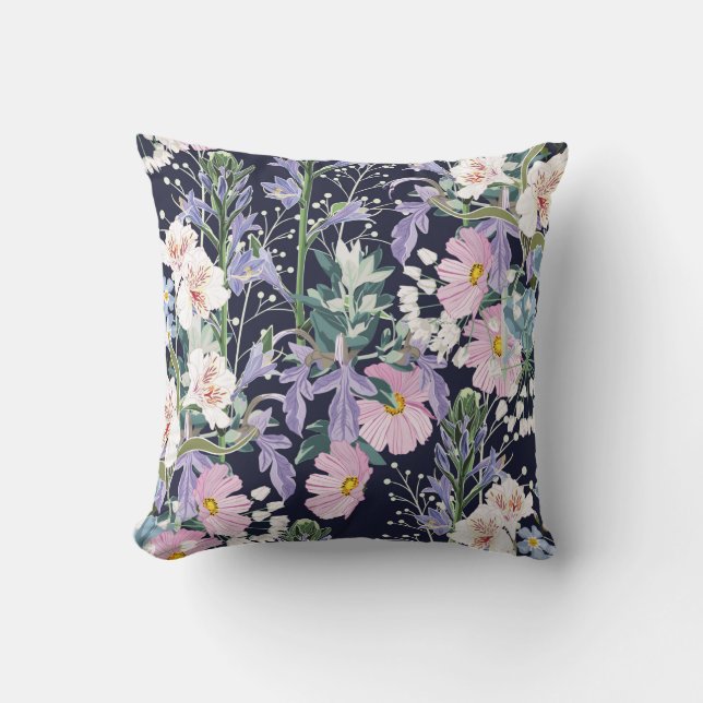 Beautiful seamless spring pattern with wild flower throw pillow (Front)