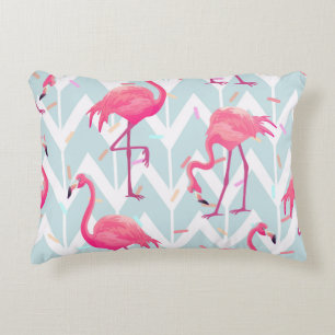 Beautiful seamless tropical pattern with pink flam accent pillow