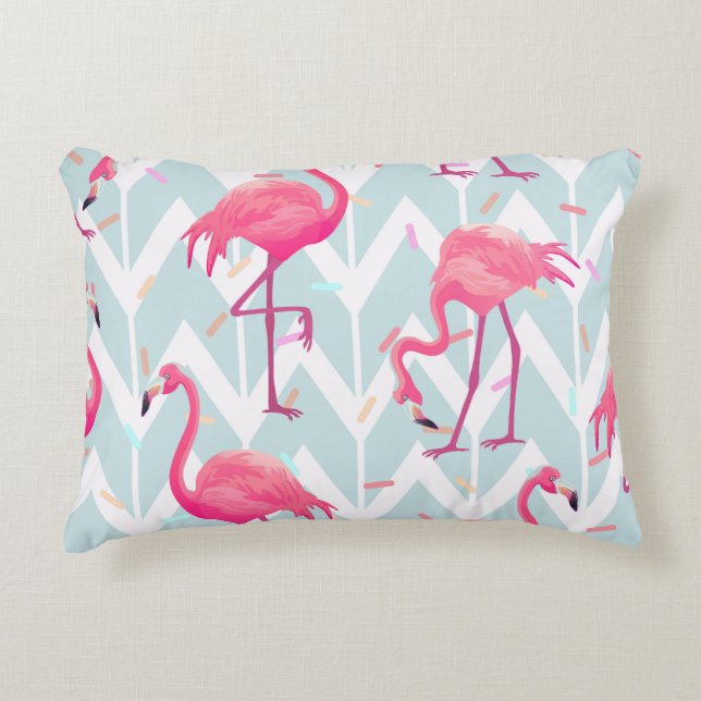 Beautiful seamless tropical pattern with pink flam accent pillow (Front)