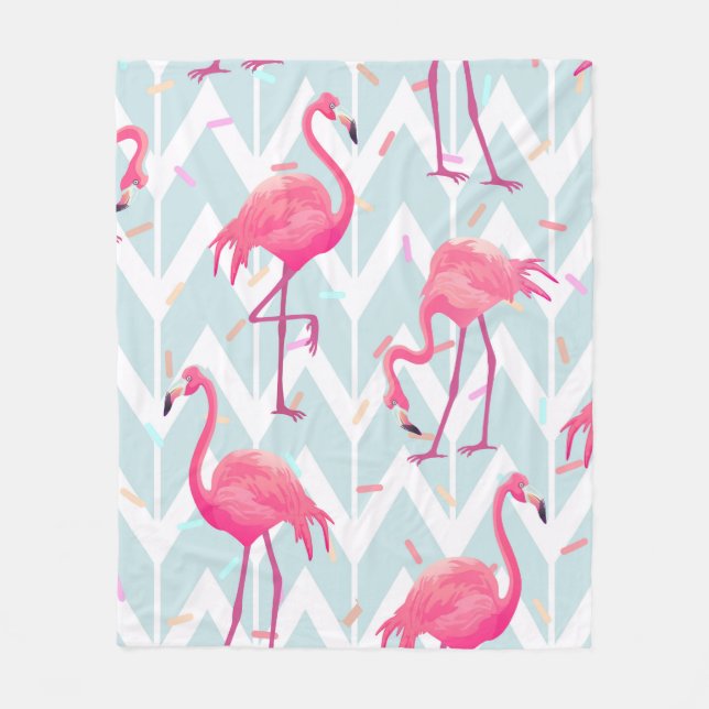 Beautiful seamless tropical pattern with pink flam fleece blanket (Front)