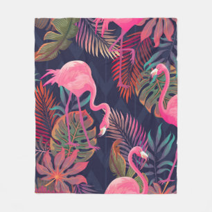 Beautiful seamless tropical pattern with pink flam fleece blanket
