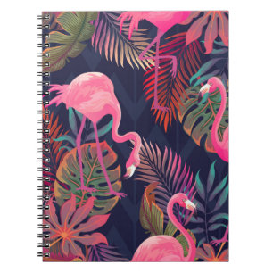 Beautiful seamless tropical pattern with pink flam notebook