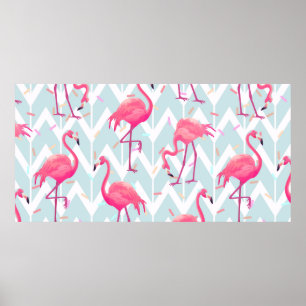 Beautiful seamless tropical pattern with pink flam poster