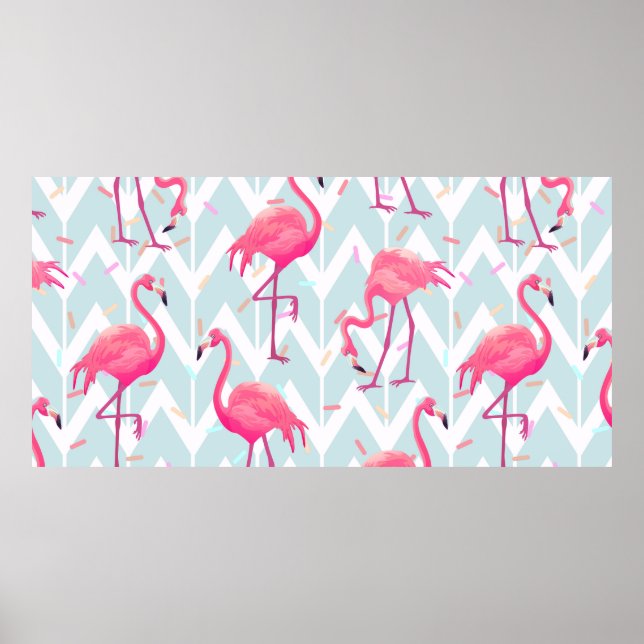 Beautiful seamless tropical pattern with pink flam poster (Front)