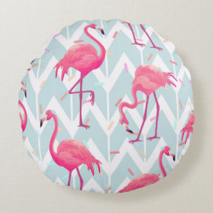Beautiful seamless tropical pattern with pink flam round pillow